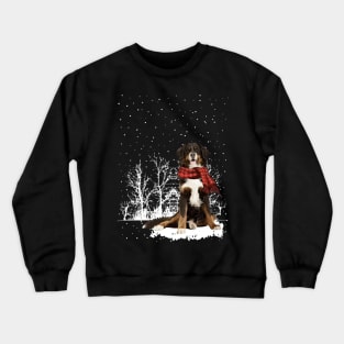 Christmas English Shepherd With Scarf In Winter Forest Crewneck Sweatshirt